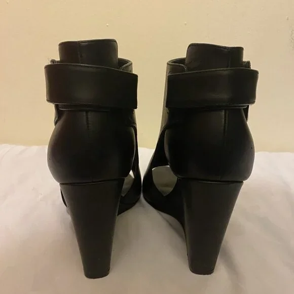 Vince Katia Black Women's Wedge Pump Heels Shoes Leather - Picture 6 of 8